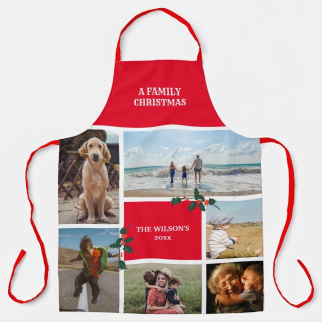 Personalized 6 Photo Family Collage Christmas Apron (Front)