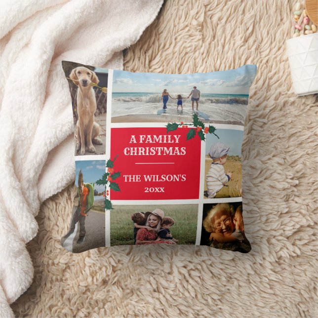 Personalized 6 Photo Family Collage Christmas Throw Pillow (Blanket)