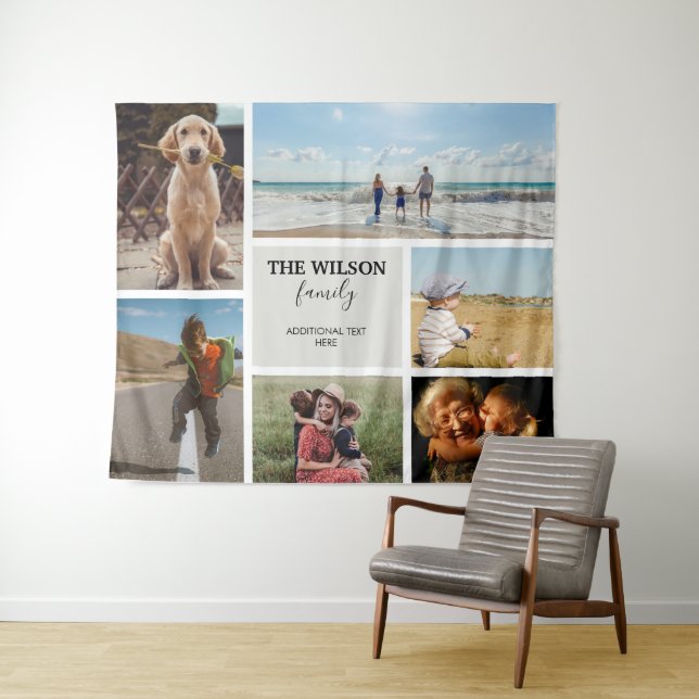 Personalized 6 Photo Family Memories Collage Tapestry (In Situ (Horizontal))