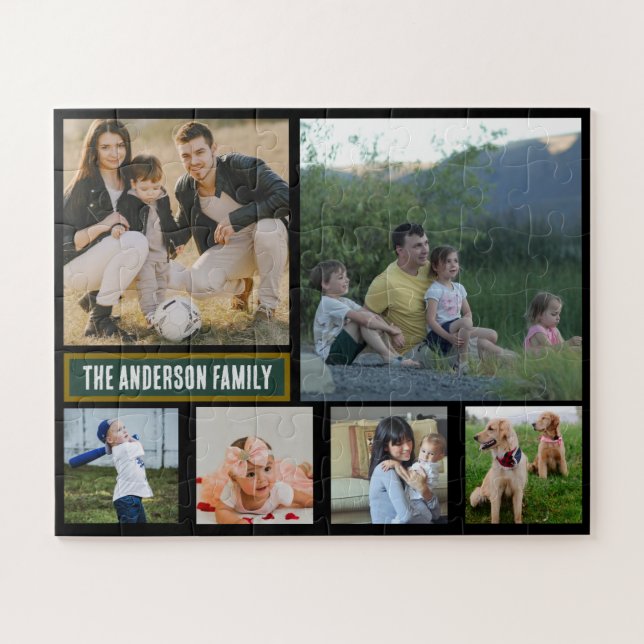 Personalized 6‑Photo Family Name - Gift  Jigsaw Puzzle (Horizontal)