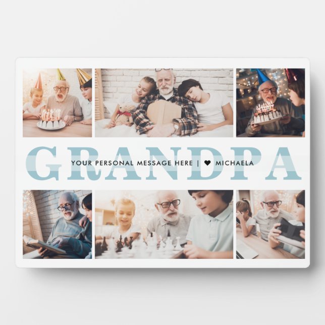 Personalized 6-Photo Grandpa Custom Text Tabletop Plaque (Front)