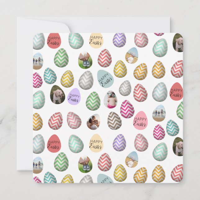 Personalized 6 Photo Pastel Easter Egg Pattern Holiday Card (Front)