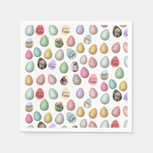 Personalized 6 Photo Pastel Easter Egg Pattern Napkin