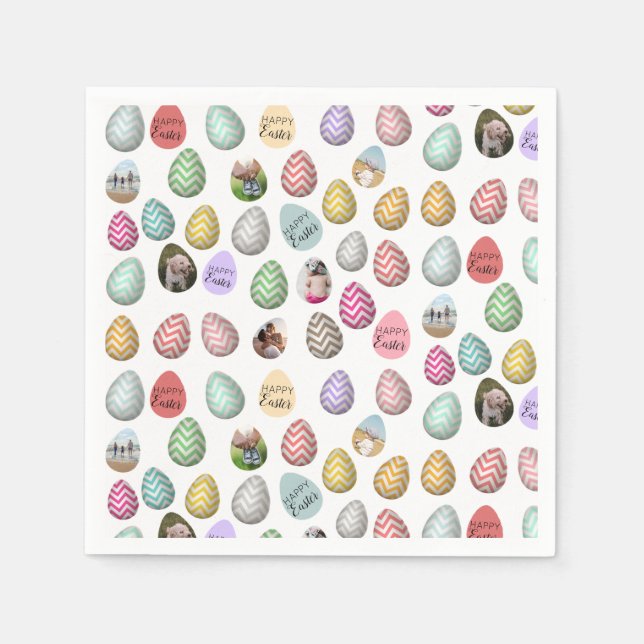 Personalized 6 Photo Pastel Easter Egg Pattern  Napkin (Front)