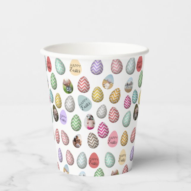 Personalized 6 Photo Pastel Easter Egg Pattern Paper Cups (Front)