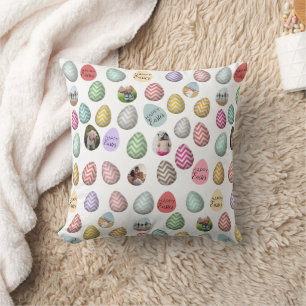 Personalized 6 Photo Pastel Easter Egg Pattern  Throw Pillow
