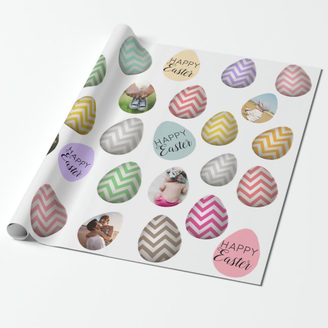 Personalized 6 Photo Pastel Easter Egg Pattern  Wrapping Paper (Unrolled)