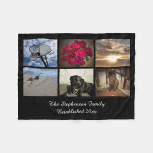 Personalized 6 Photo Text Mosaic Picture Collage Fleece Blanket