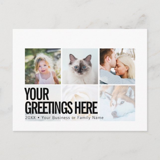 Personalized 6 photos Modern Universal Greetings Postcard (Front)