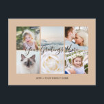 Personalized 6 photos Universal Greetings Postcard<br><div class="desc">Personalized 6 family photos vintage rustic beige light brown Universal Greetings Postcards featuring a stylish photo collage with 6 customized images,  your greetings message in elegant handwritten script font,  your name,  date,  year,  message on the back in a modern and simple sans serif font.</div>