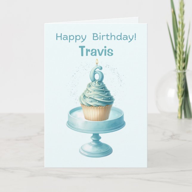 Personalized 6th Birthday Cupcake Card (Front)