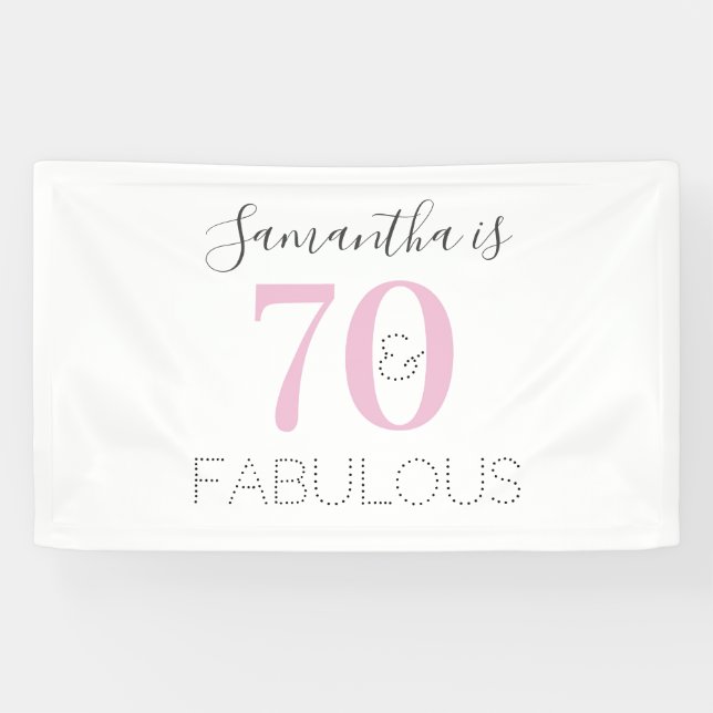 Personalized 70 and fabulous Modern Pink Birthday Banner (Horizontal)