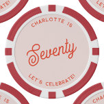 Personalized 70 Seventy Seventieth Birthday Poker Chips<br><div class="desc">A modern chic typography design in orange and blush pink to celebrate your landmark seventieth birthday in style.  Change the text to personalize.</div>