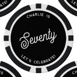 Personalized 70 Seventy Seventieth Birthday Poker Chips<br><div class="desc">A modern chic typography design in monochrome black and white to celebrate your landmark seventieth birthday in style.  Change the text to personalize.</div>
