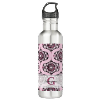 Personalized 70s Dusky Rose Cherry Blossom Mandala 710 Ml Water Bottle