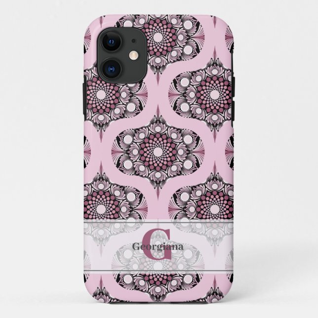 Personalized 70s Dusky Rose Cherry Blossom Mandala Case-Mate iPhone Case (Back)