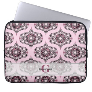 Personalized 70s Dusky Rose Cherry Blossom Mandala Laptop Sleeve