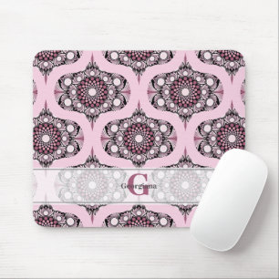 Personalized 70s Dusky Rose Cherry Blossom Mandala Mouse Pad