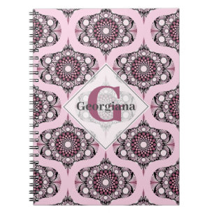 Personalized 70s Dusky Rose Cherry Blossom Mandala Notebook