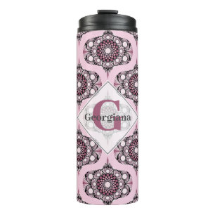 Personalized 70s Dusky Rose Cherry Blossom Mandala Thermal Tumbler