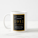 Personalized 70th Birthday 1951 Elegant Black Gold Coffee Mug<br><div class="desc">A huge 70th birthday black and gold coffee mug for those special people born in 1951. Easily customize the text using the template provided. Part of the setting standards range of greeting cards and gifts.</div>