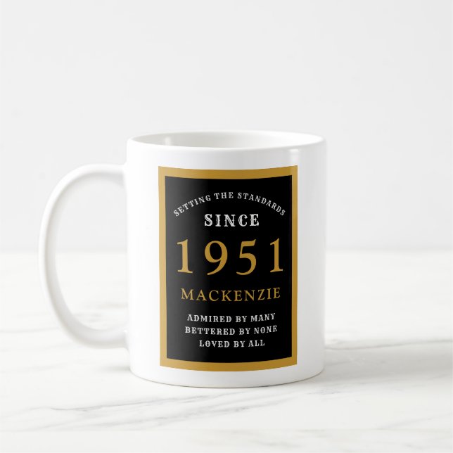Personalized 70th Birthday 1951 Elegant Black Gold Coffee Mug (Left)