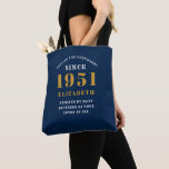 Personalized 70th Birthday 1951 Elegant Chic Blue Tote Bag<br><div class="desc">70th birthday tote bag. Easily customize the text of this born in 1951 blue "Standards" shopping bag using the template provided. Part of the setting standards range cards and gifts.</div>