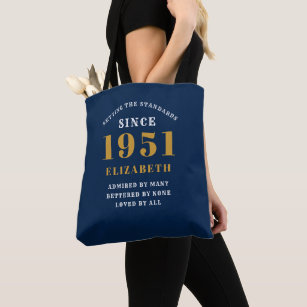 Personalized 70th Birthday 1951 Elegant Chic Blue Tote Bag
