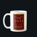 Personalized 70th Birthday 1951 Elegant Red Gold Coffee Mug<br><div class="desc">A huge 70th birthday red and gold coffee mug for those special people born in 1951. Easily customize the text using the template provided. Part of the setting standards range of greeting cards and gifts.</div>
