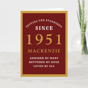 Personalized 70th Birthday 1951 Red Gold Chic Card