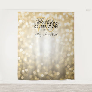 Personalized 70th Birthday Backdrop Gold Lights Tapestry
