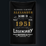 Personalized 70th Birthday Born 1951 Vintage Black Banner<br><div class="desc">A personalized classic party banner for that special birthday born in 1951 and turning 70. Add the name to this vintage retro style black, white and gold design for a custom 70th birthday gift. Easily edit the name and year with the template provided. A wonderful custom black birthday gift. More...</div>