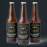 Personalized 70th Birthday Born 1951 Vintage Black Beer Bottle Label<br><div class="desc">A personalized classic beer bottle label design for that birthday celebration for somebody born in 1951 and turning 70. Add the name to this vintage retro style black, white and gold design for a custom 70 birthday gift. Easily edit the name and year with the template provided. A wonderful custom...</div>