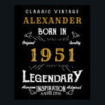 Personalized 70th Birthday Born 1951 Vintage Black Poster<br><div class="desc">A personalized party poster for that special birthday person born in 1951 and turning 70. Add the name to this vintage retro style black, white and gold design for a custom 70th birthday gift. Easily edit the name and year with the template provided. A wonderful custom black birthday gift. More...</div>