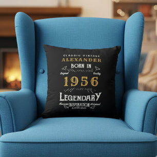Personalized 70th Birthday Born 1956 Legend Black Throw Pillow