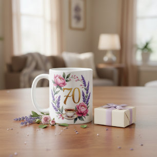 Personalized 70th Birthday Floral Mug for Grandma