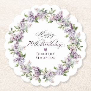 Personalized 70th Birthday Purple Lilac Flower Paper Coaster