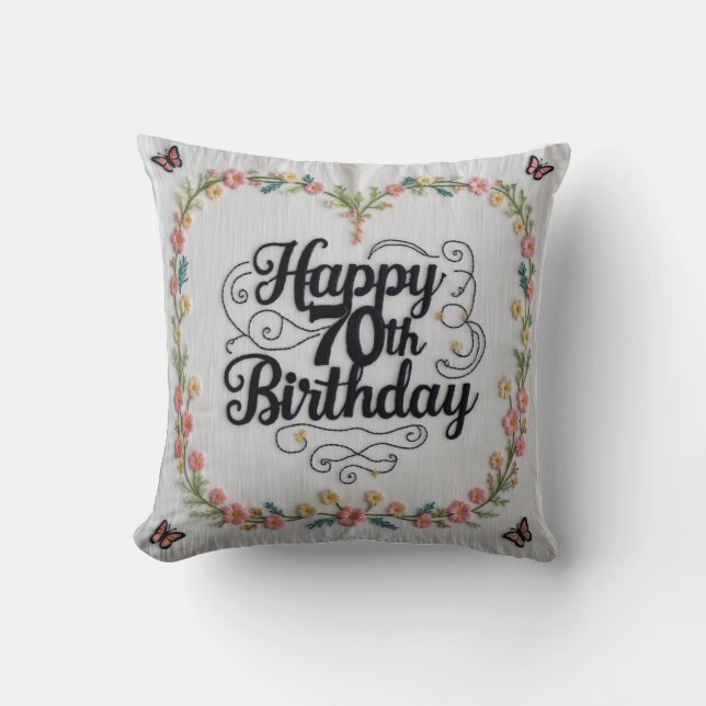 Personalized 70th Birthday Throw Pillow: A Unique  Throw Pillow (Front)