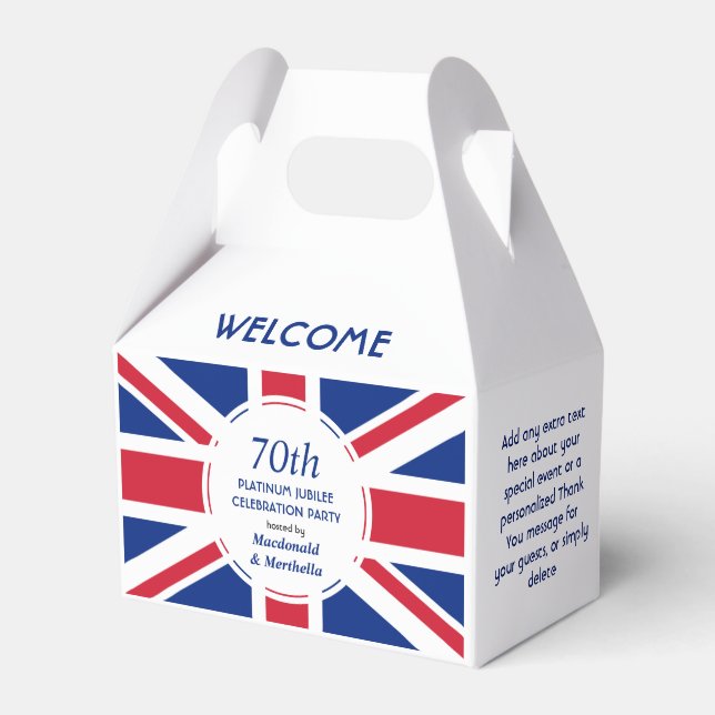 Personalized 70th Platinum Jubilee UNION JACK Favor Box (Front Side)
