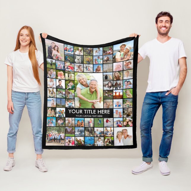Personalized 71 Photo Collage Custom Colour Fleece Blanket (In Situ)