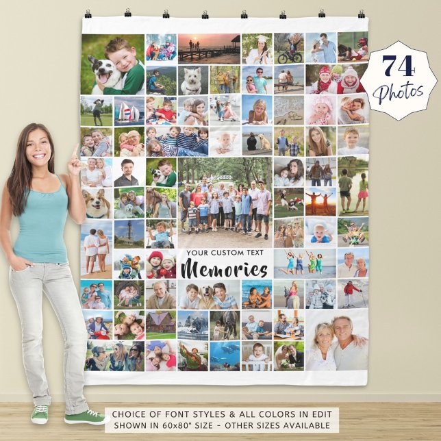 Personalized 74 Photo Collage Editable Colour Flee Fleece Blanket (Creator Uploaded)