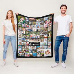 Personalized 74 Photo Collage Editable Colour Flee Fleece Blanket
