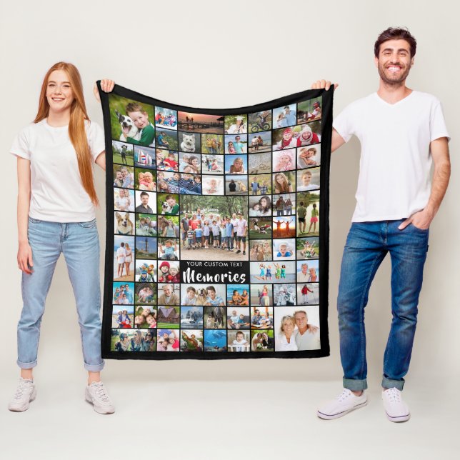 Personalized 74 Photo Collage Editable Colour Flee Fleece Blanket (In Situ)