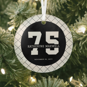 Personalized 75th Birthday Modern and Elegant   Glass Ornament