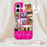Personalized 7 Photo Collage Hot Pink Custom iPhone 16 Case<br><div class="desc">Create your own personalized custom colour photo cell phone case utilizing this easy-to-upload photo collage template with 7 pictures in different sizes and shapes and your name in your choice of font style and all colours (shown with a chic handwritten signature style font in white on a hot pink background)....</div>