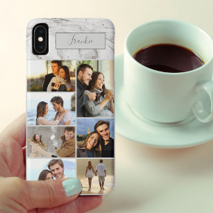 Personalized 7 Photo Collage on Grey Marble Case-Mate iPhone Case