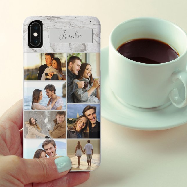 Personalized 7 Photo Collage on Grey Marble Case-Mate iPhone Case (Creator Uploaded)