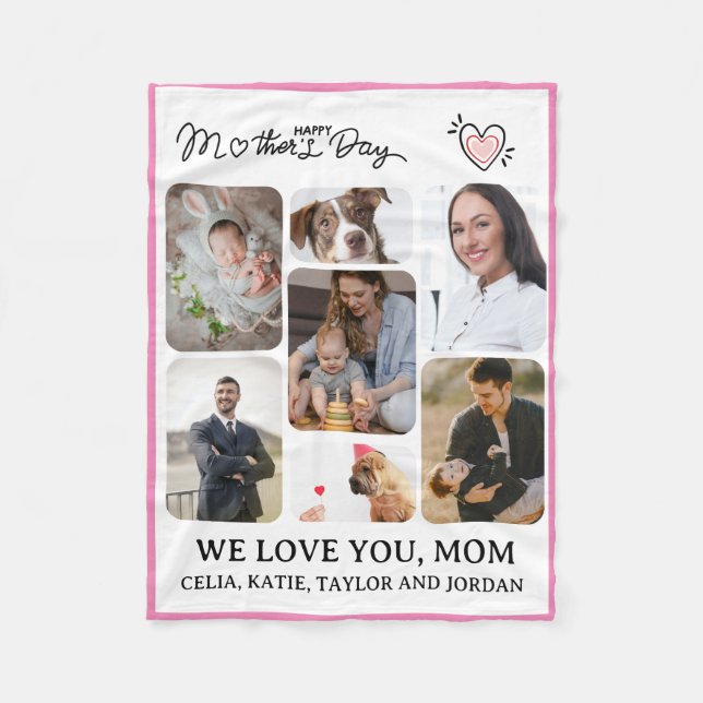 Personalized 7-Photo Fleece Blanket for Mom (Front)