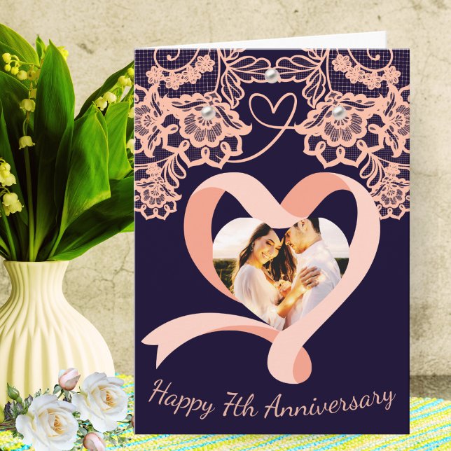 Personalized 7th Wedding Anniversary | Peach Lace Card (Creator Uploaded)