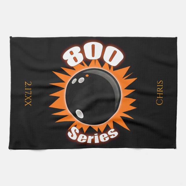 Personalized 800 Series in Black & Orange Bowling Kitchen Towel (Horizontal)